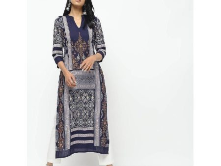 Cheera Navy Blue Straight Printed Kurta Online Sale