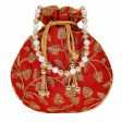 Ethnic Silk Potli bag Clutch Batwa Pouch with Embroidery and Metal Bead work Gift For Women Cheap