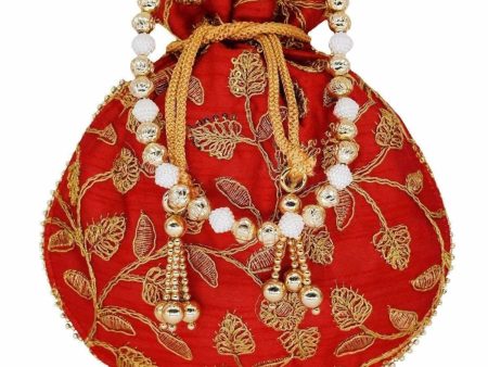 Ethnic Silk Potli bag Clutch Batwa Pouch with Embroidery and Metal Bead work Gift For Women Cheap