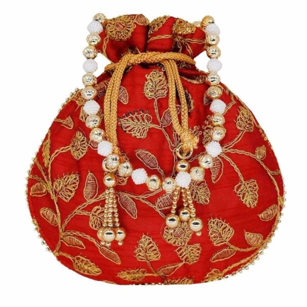 Ethnic Silk Potli bag Clutch Batwa Pouch with Embroidery and Metal Bead work Gift For Women Cheap