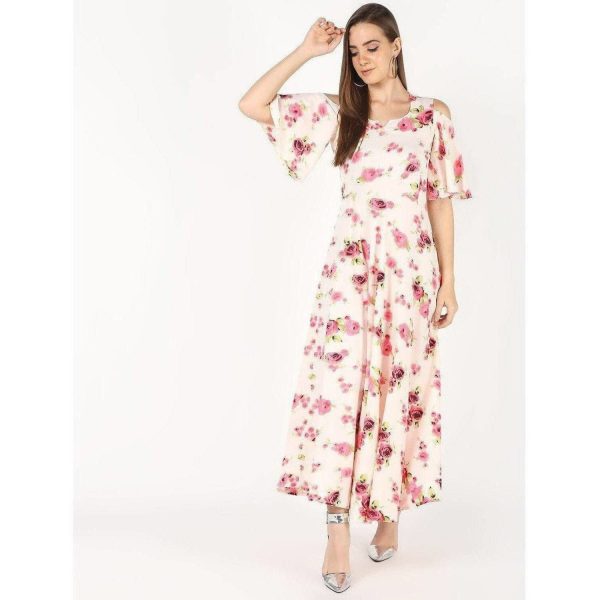 Cheera Front Princes Cut With Bell Sleeve Flowral Print Long Dress Discount