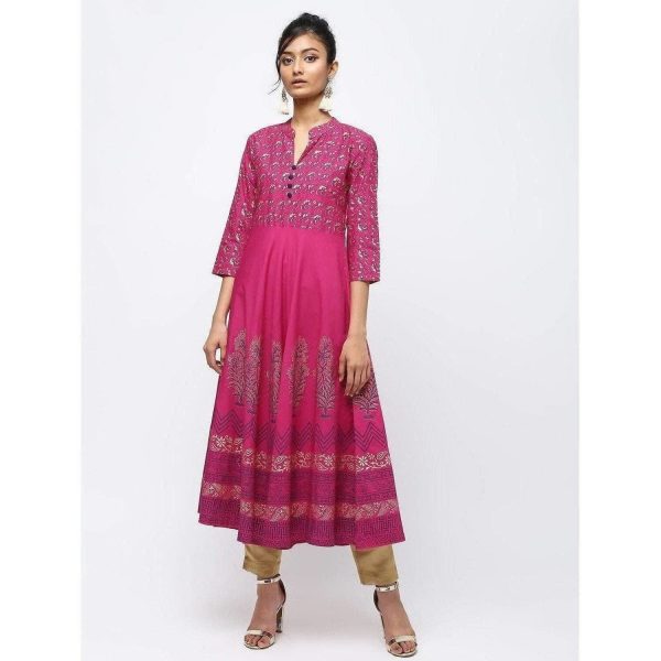 Cheera Flair Anarkali With Colorful Print Pink Colour Kurta Cheap