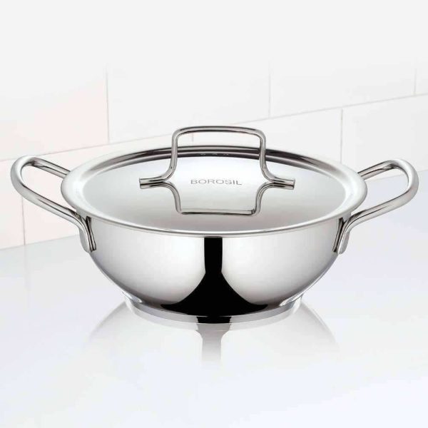 Borosil Stainless Steel Deep Kadhai With Lid, 2.3 Litre Online now