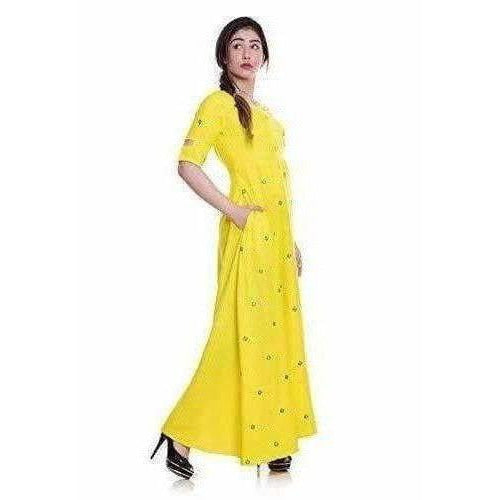 Yellow Color - Long Embroidered Kurti Discount