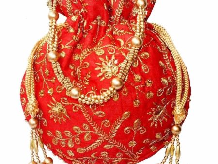 Ethnic Clutch Silk Potli Batwa Pouch Bag with Metal Bead work Gift Supply