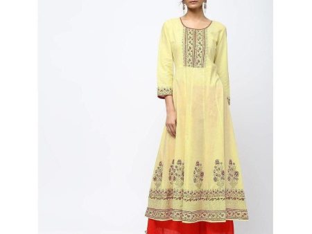 Cheera Lemon Yellow Kalidar Anarkali Foil Print Kurta For Discount