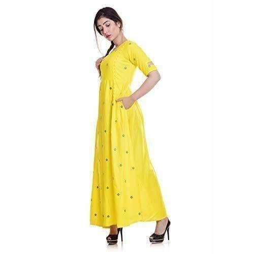 Yellow Color - Long Embroidered Kurti Discount