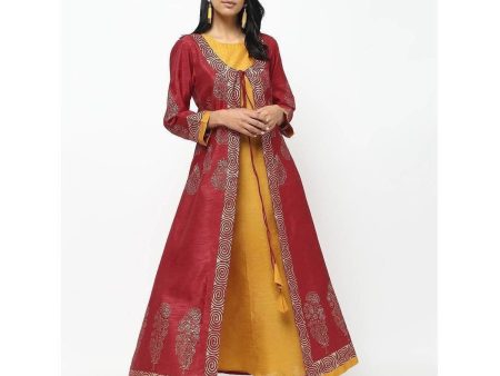 Cheera Double Layer Long Anarkali With Beautiful Block Print Design Kurta For Discount