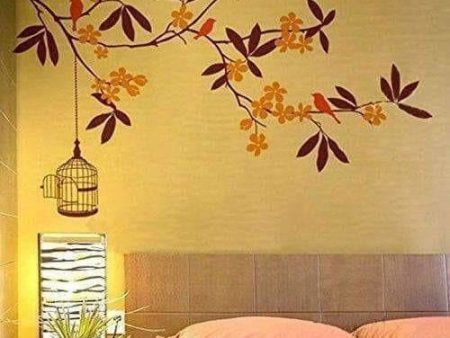 Branch Flowers and Cage Wall Sticker - Multi color on Sale