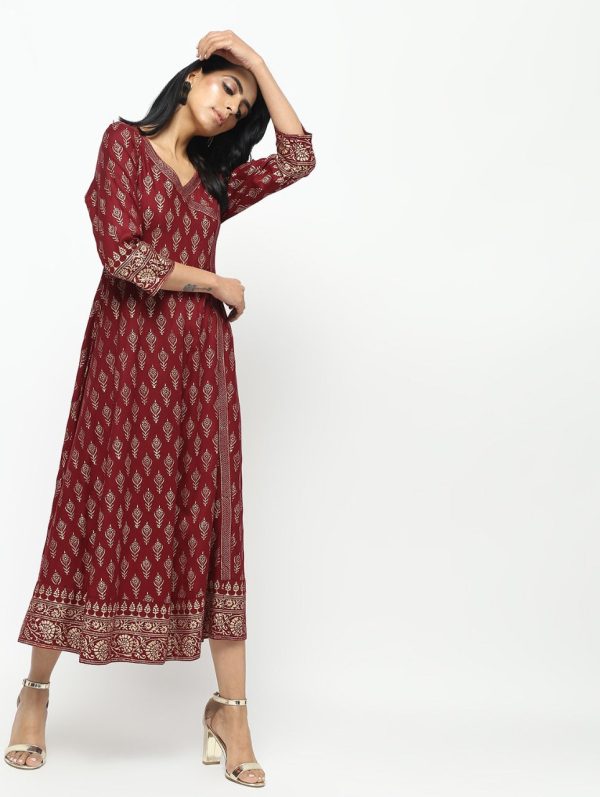 Cheera Angrakha All Over Butta Foil Printed Kurta With Beautiful Border Design For Sale