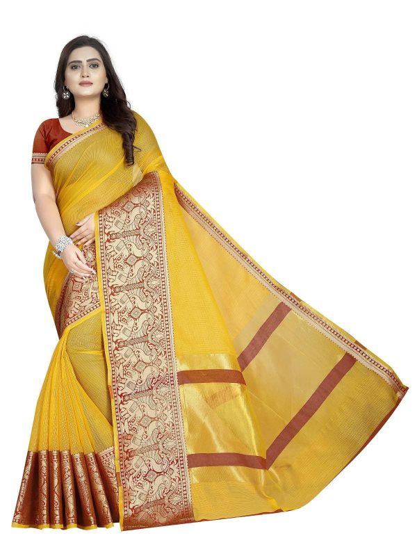 Vamika Banarasi Jaquard Yellow Weaving Saree For Discount